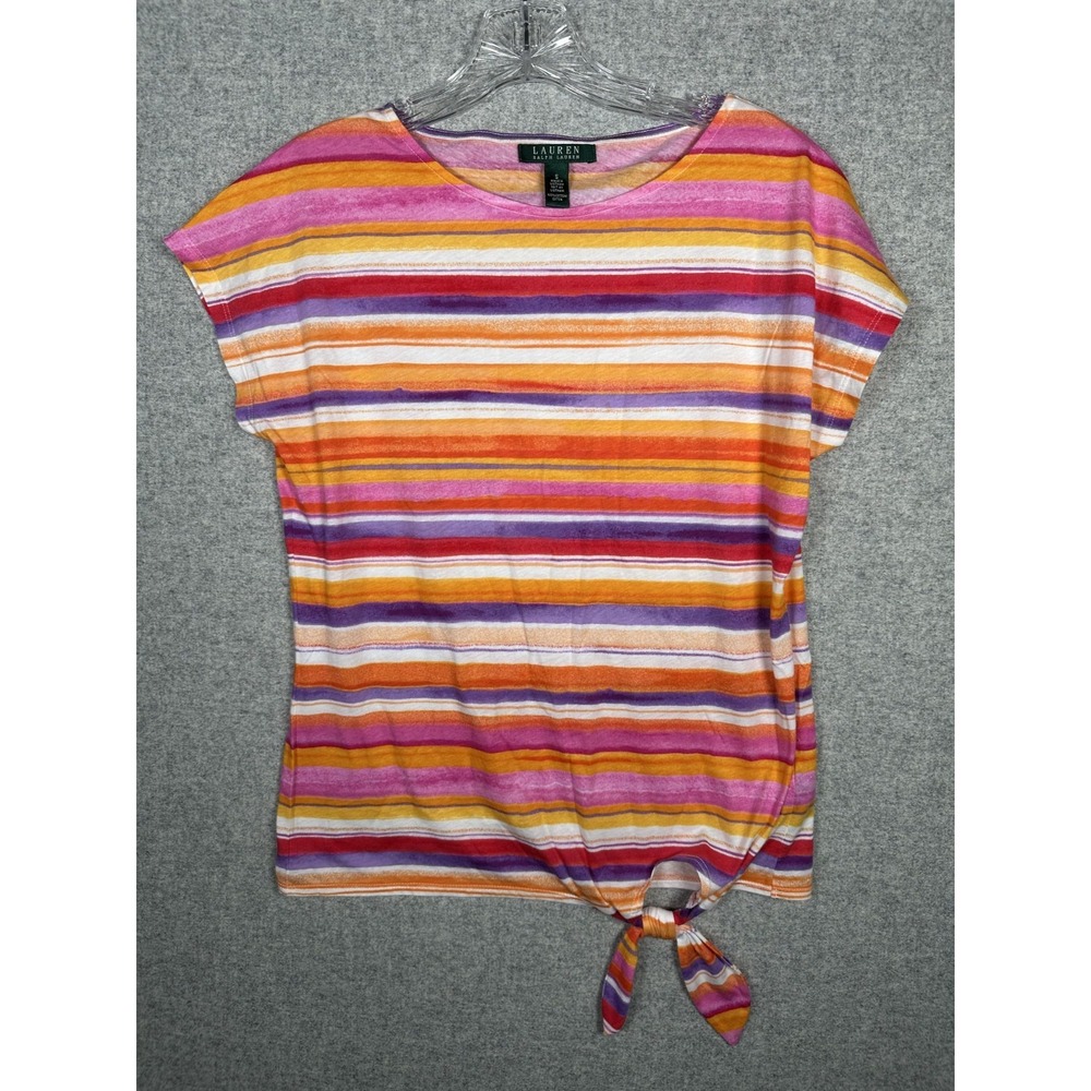 Lauren Ralph Lauren Small Womens Top Striped Southwest Tie Boho Cap Sleeve